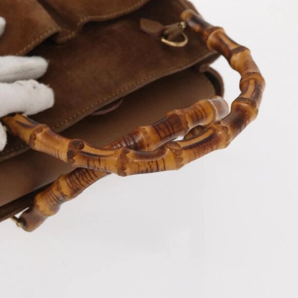 GUCCI Bamboo Hand Bag Suede Brown Gold 000 122 0316 Auth gh1243 - Picture 8 of 16